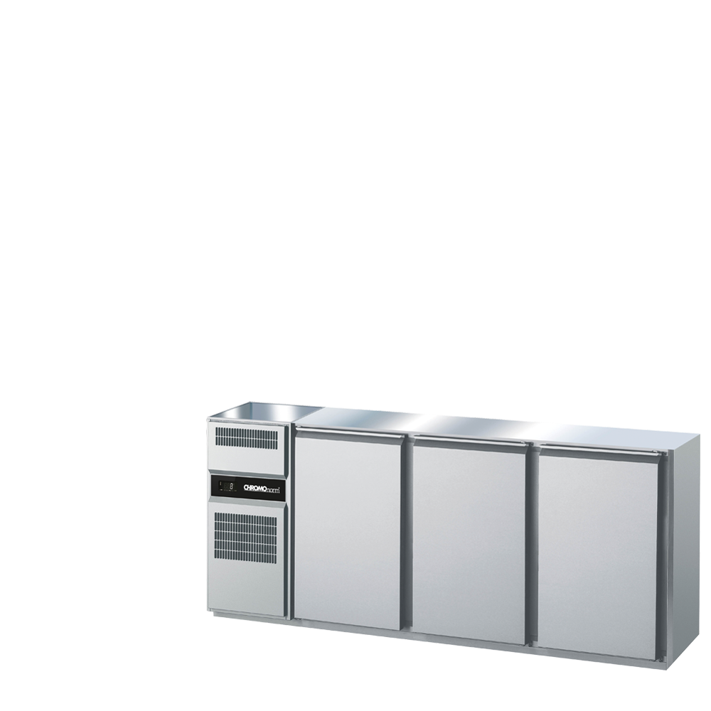 CHROMOnorm BIERTHEKE GN 1/1 - 1 BECKEN LINKS - 3 TÜREN - OHNE ABDECKUNG - ZENTRALKÜHLUNG