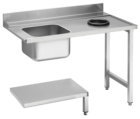 KBS Zulauftisch Becken links, mit Abfallloch Breite 120cm und Grundboden