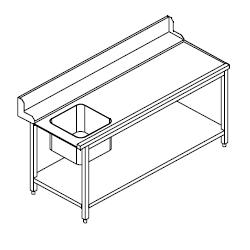Edelstahl Premium-Eingangstisch rechts mit Bodenbord & Aufkantung für die Gastronomie