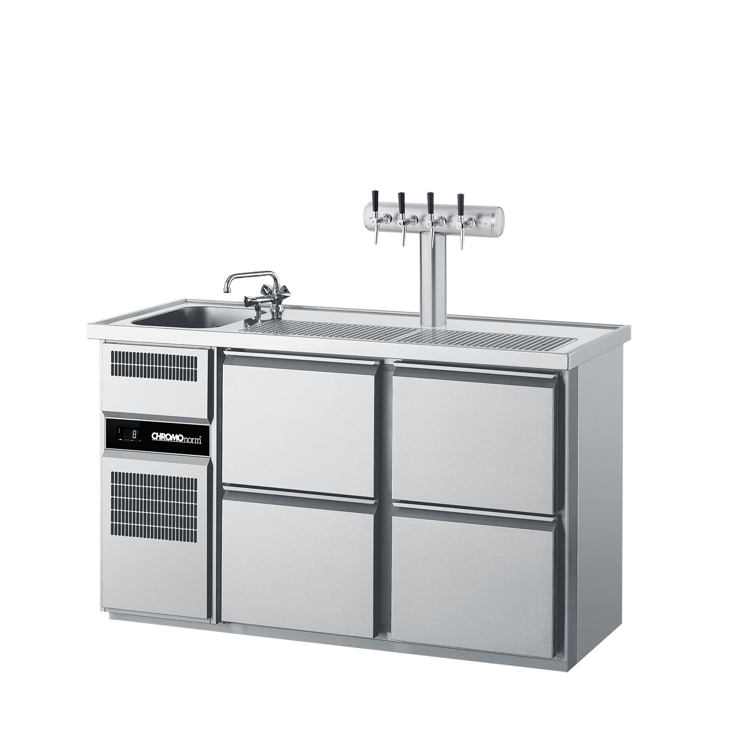 CHROMOnorm BIERTHEKE GN 1/1 - 1 BECKEN LINKS -  4 ZÜGE 1/2