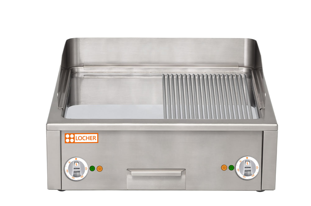 LOCHER 201412 Elektro-Bratplatte 800 hartverchromt, 1/2 gerillt