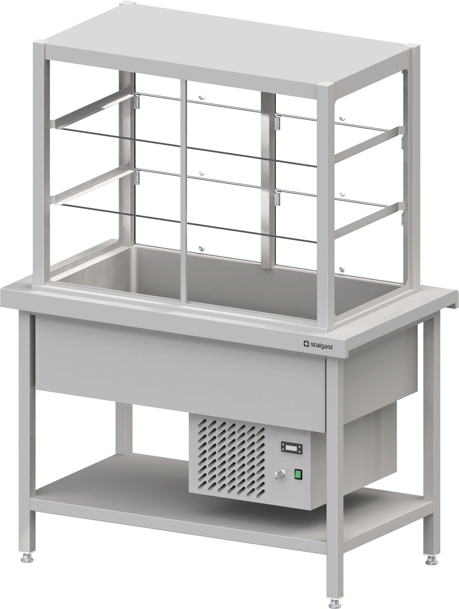 STALGAST Kaltausgabe mit Selbstbedienungsvitrine und Kühlwanne, 1245x735x880, Edelstahlabdeckung