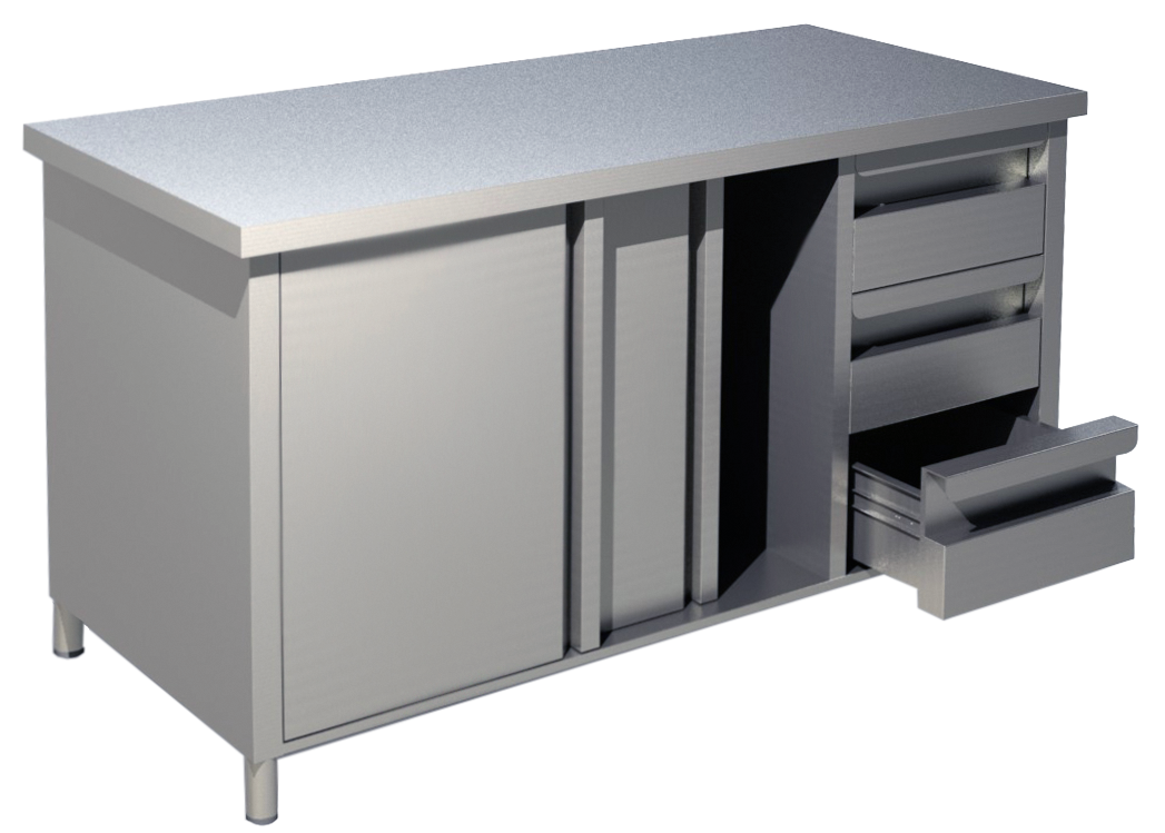 KBS Edelstahl Arbeitsschrank mit Schiebetüren und Schubladen versch. Ausführungen