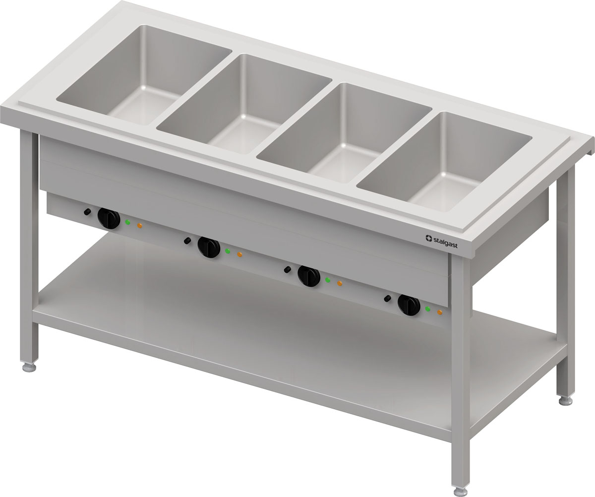STALGAST Warmausgabe mit Bain-Marie 4x GN1/1 Einzelbecken, 1570x735x880, Edelstahlabdeckung
