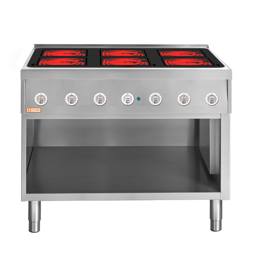 LOCHER 228305 ﻿Elektroherd, 6 Kochstellen á 4 kW,  - Strahlheizkörper mit elektronischer Topf