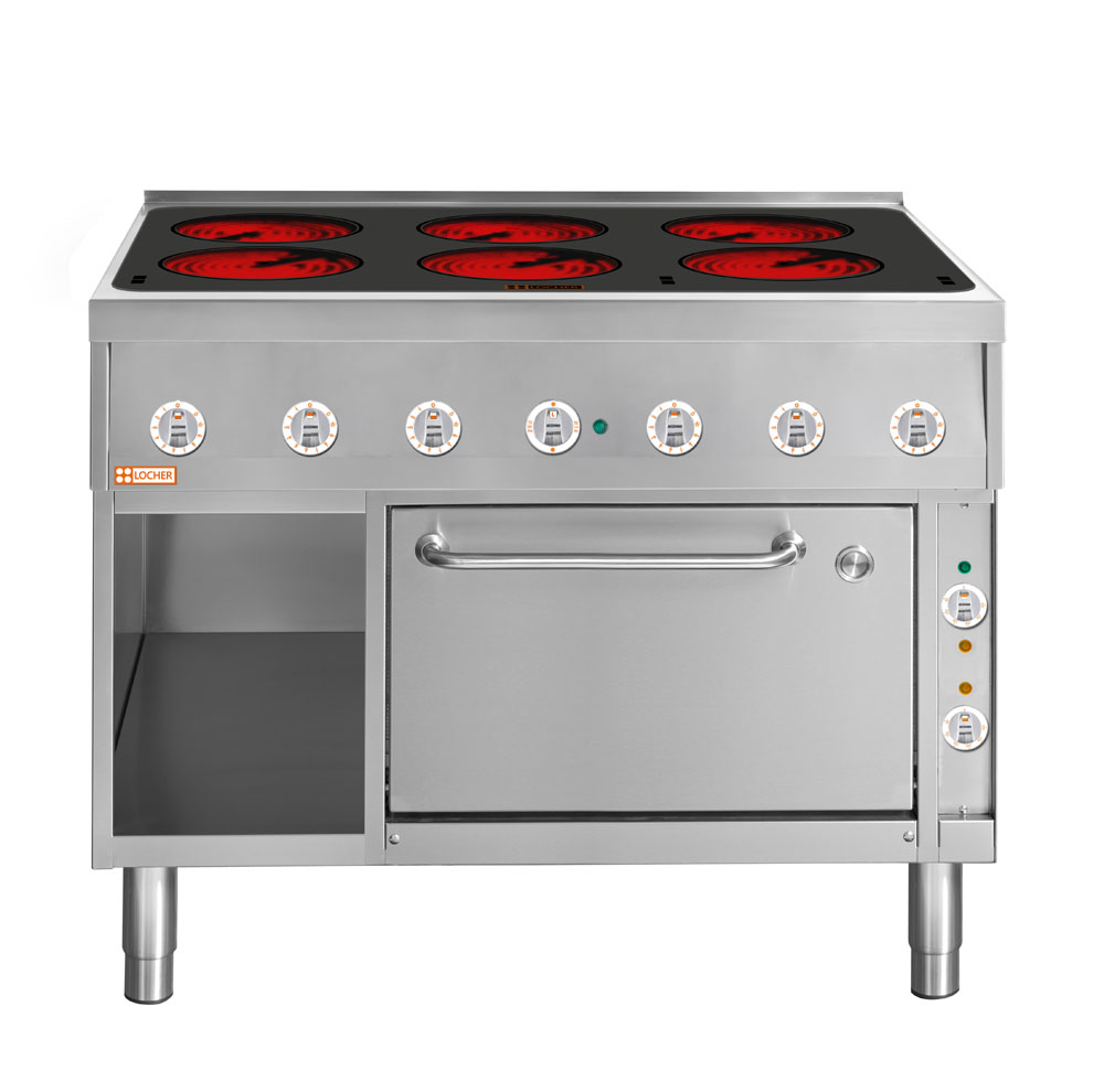 LOCHER 227313 Elektroherd, 6 Kochstellen á 3 kW,  - Strahlheizkörper mit elektronischer Topfe
