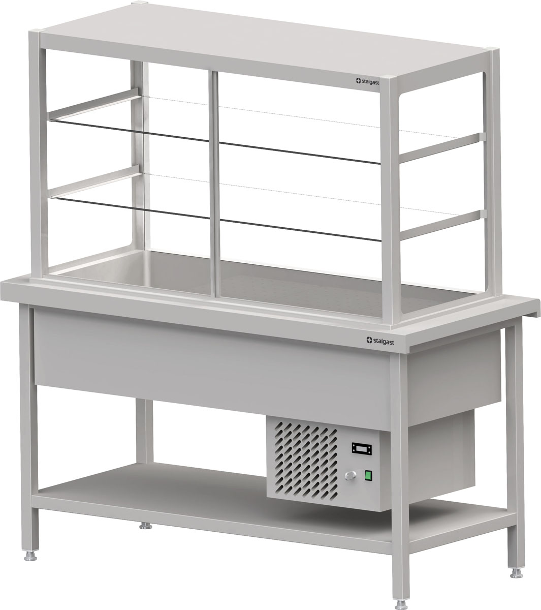 STALGAST Kaltausgabe mit Ausgabevitrine und Kühlwanne 4x GN1/1, 1570x735x880, Edelstahlabdeckung