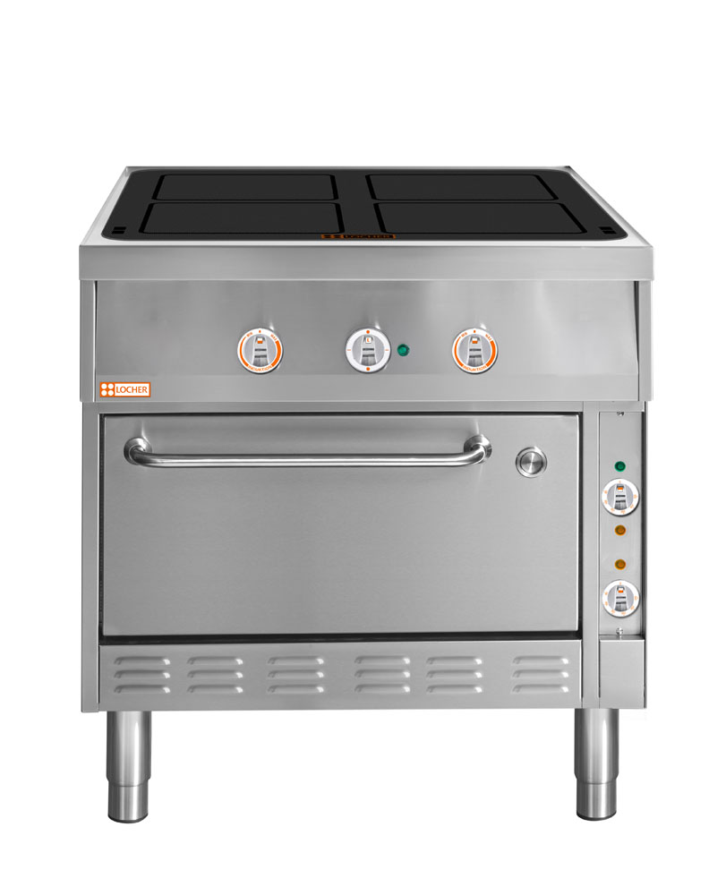 LOCHER 290208 ﻿Induktionsherd, 4 Kochstellen á 5 kW - mit Bratofen GN 2/1