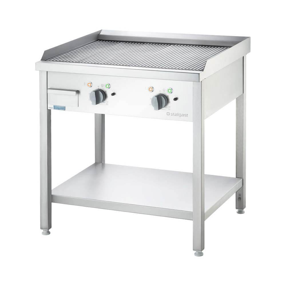 STALGAST Elektro-Griddleplatte als Standgerät - gerillt, Unterbau offen, 800 x 700 x 850 mm (BxTxH)