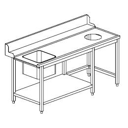 Edelstahl Premium-Eingangstisch rechts mit Abfallschacht & Bodenbord für die Gastronomie