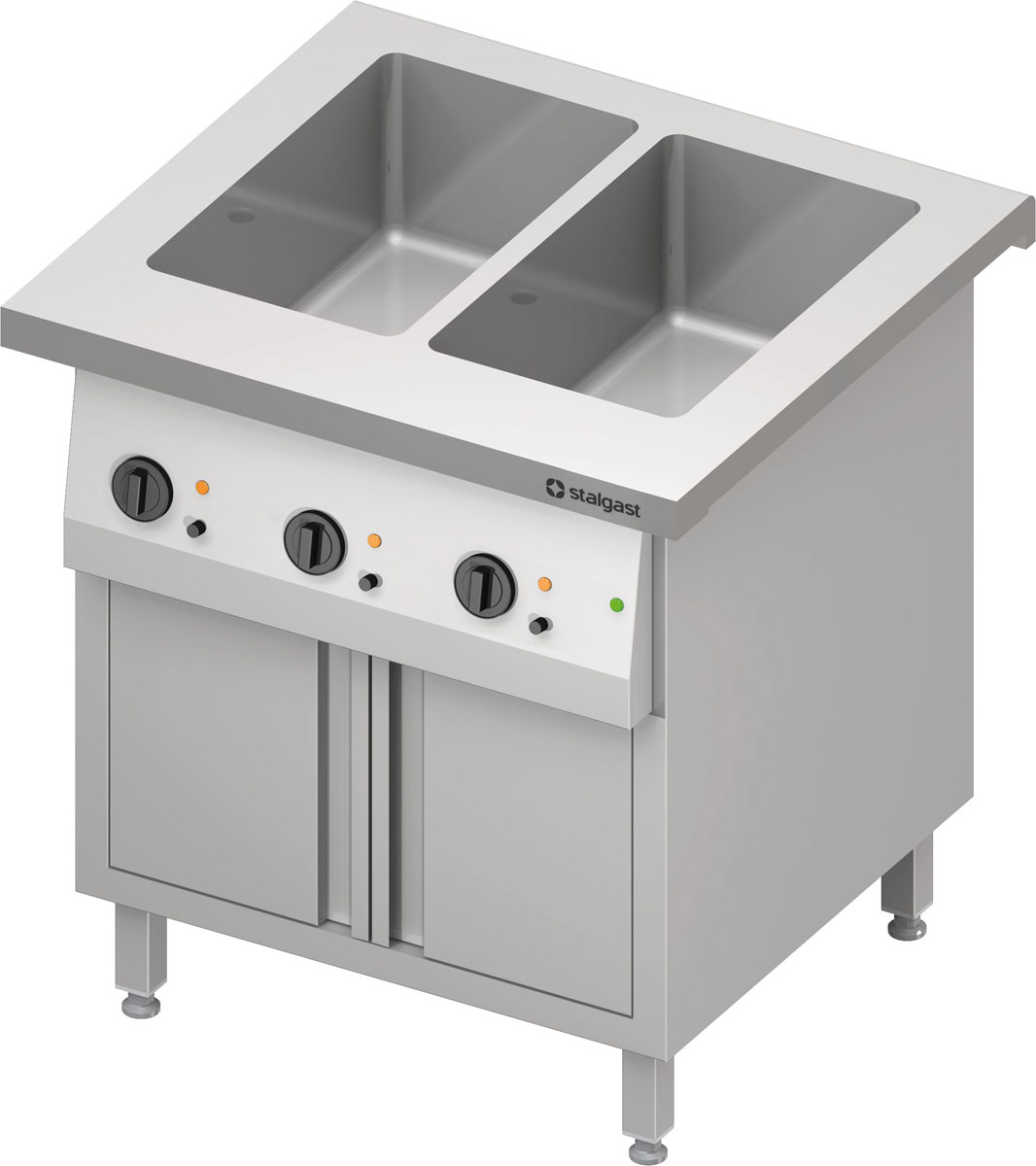 STALGAST Bain-Marie-Station "Free Flow" 2x GN1/1-Becken, mit Wärmeschrank und Flügeltüren, 799x735x8