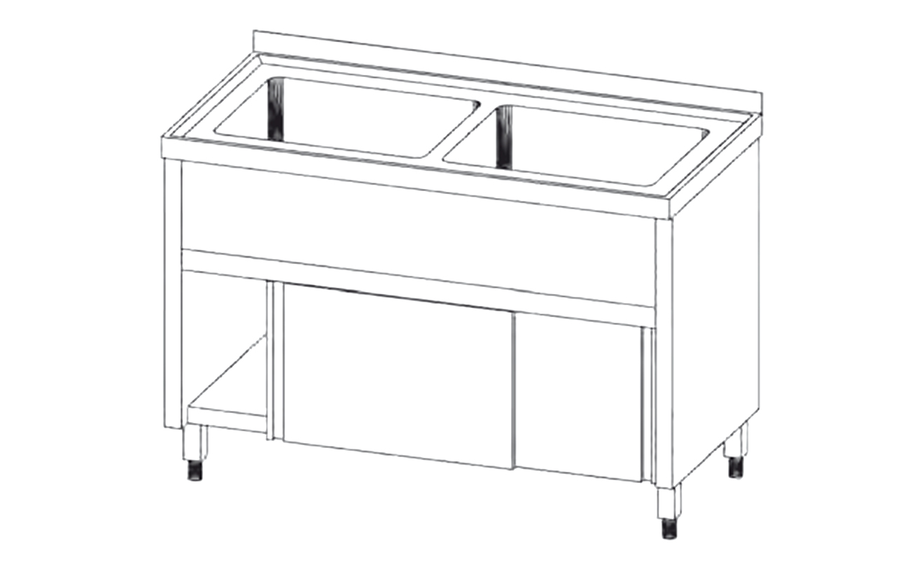 Spültisch mit 2 Becken und Schiebetüren