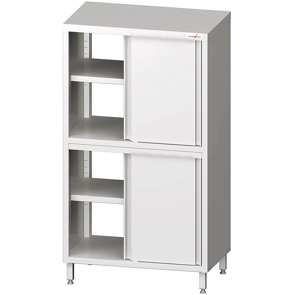 GASTROXTREM Edelstahl Durchreiche-Hochschrank mit 2 Schrankräumen und Schiebetüren 1800mm Höhe - ver