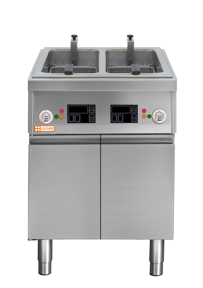 LOCHER 228516 Elektro-Fritteuse, 2 Becken mit  - Korbhebeautomatik 2 x 16 Liter
