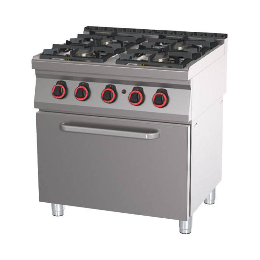 PROFIKOCHER 362014 Gasherd, 4 Kochstellen mit Gasbratofen GN 2/1