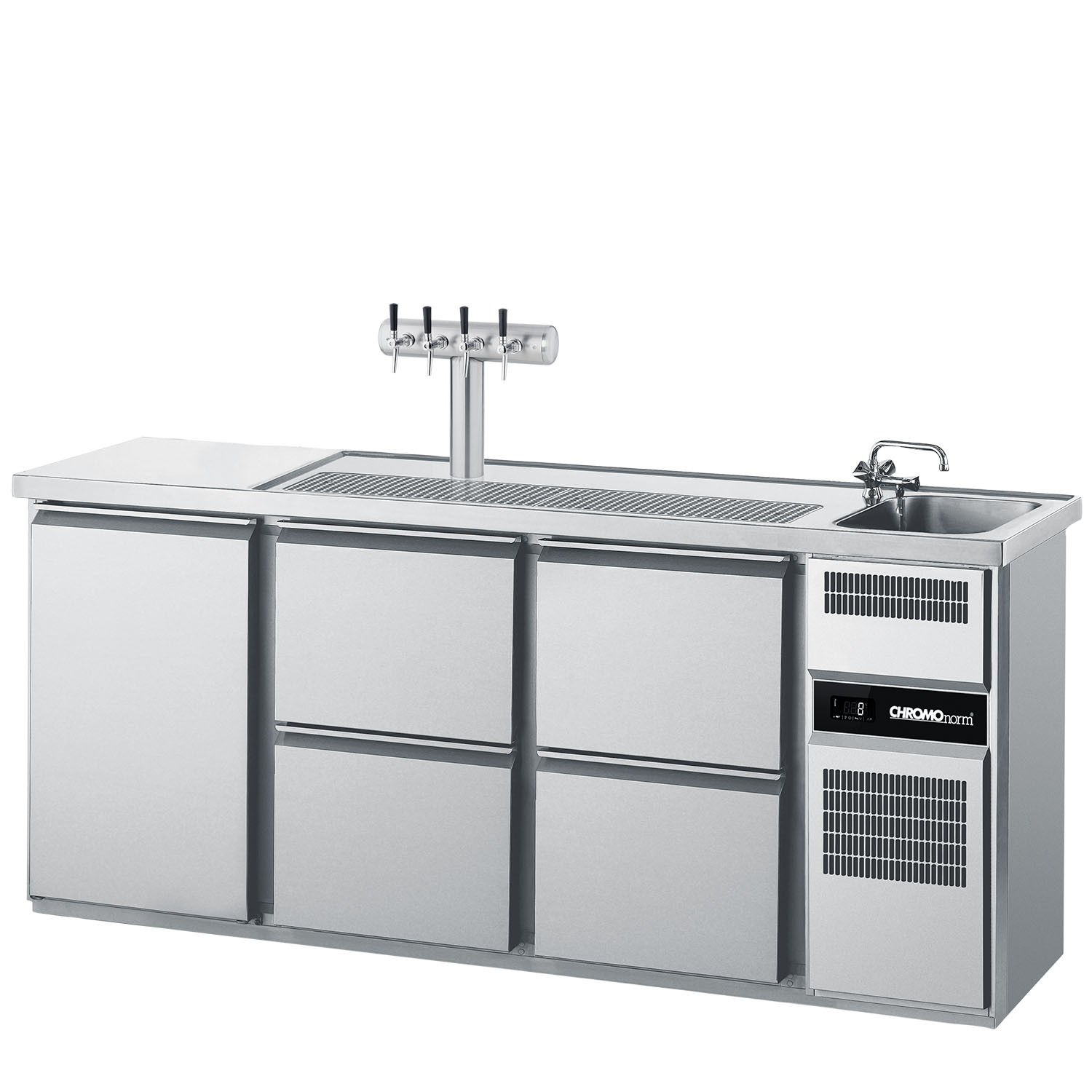 CHROMOnorm BIERTHEKE GN 1/1 - 1 BECKEN RECHTS - 1 TÜR - 4 ZÜGE 1/2