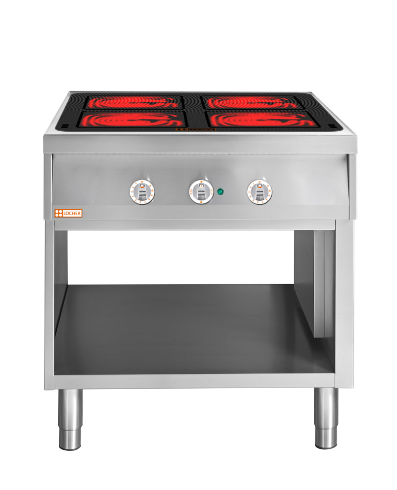 LOCHER 290303 ﻿Elektroherd, 4 Kochstellen á 4 kW,  - Strahlheizkörper mit elektronischer Topf