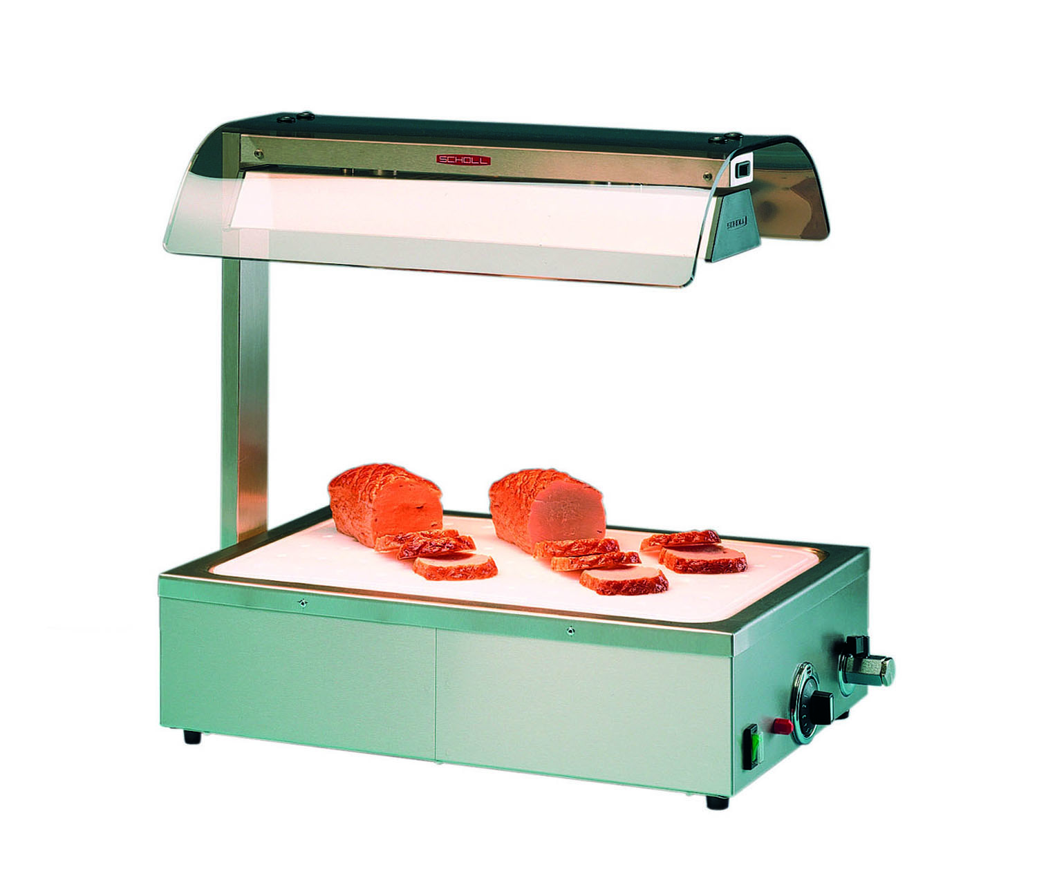 Scholl Fleischkäsewärmer 3602 mit beheizter Wanne und Wärmebrücke und Hustenschutz H3980