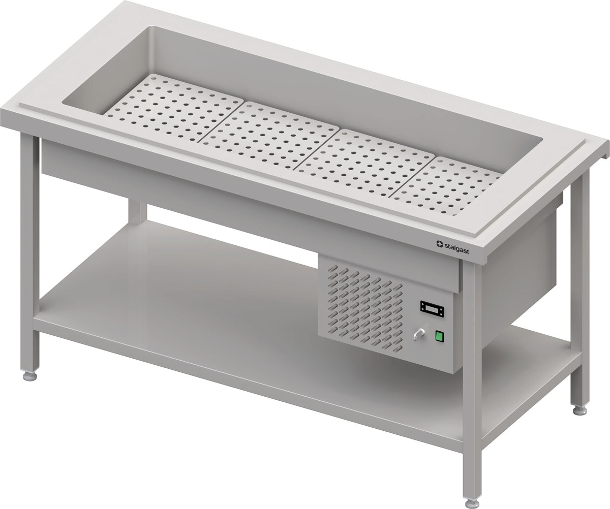 STALGAST Kaltausgabe mit einer Getränke-Kühlwanne 4x GN1/1, 1570x735x880, Edelstahlabdeckung