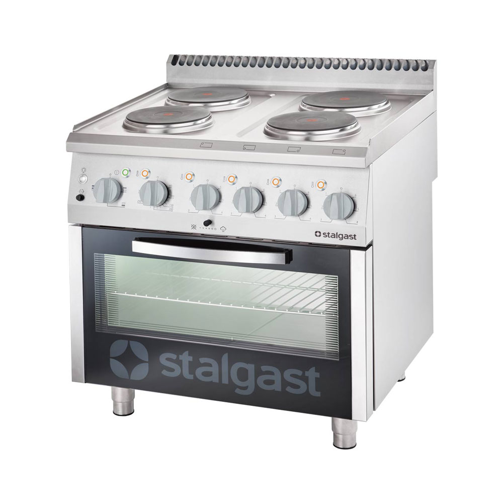 STALGAST Edelstahl Elektro-Herd mit 4 Kochplatten und statischem Backofen GN 2/1, Serie 700 ND
