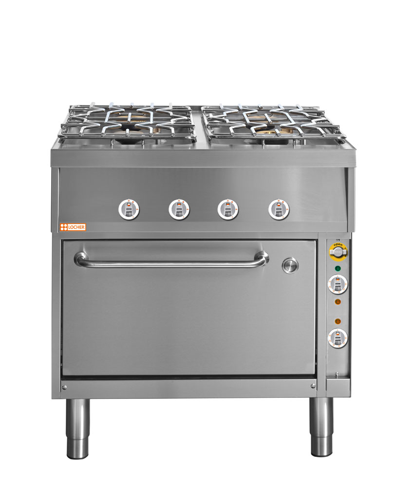 LOCHER 227004 Gasherd, 4 Kochstellen - und Elektro-Bratofen GN 1 1/2 mit Ober-/Unterhitze