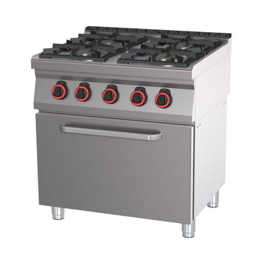 PROFIKOCHER 362013 Gasherd, 4 Kochstellen  - mit Elektro-Umluftofen GN 1/1