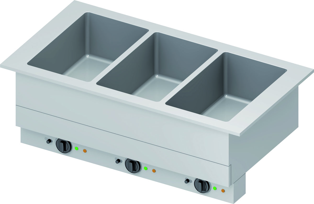 STALGAST Bain-Marie "Drop-In" 3x GN1/1 Einzelbecken 1155x620x390 mm  Edelstahlabdeckung