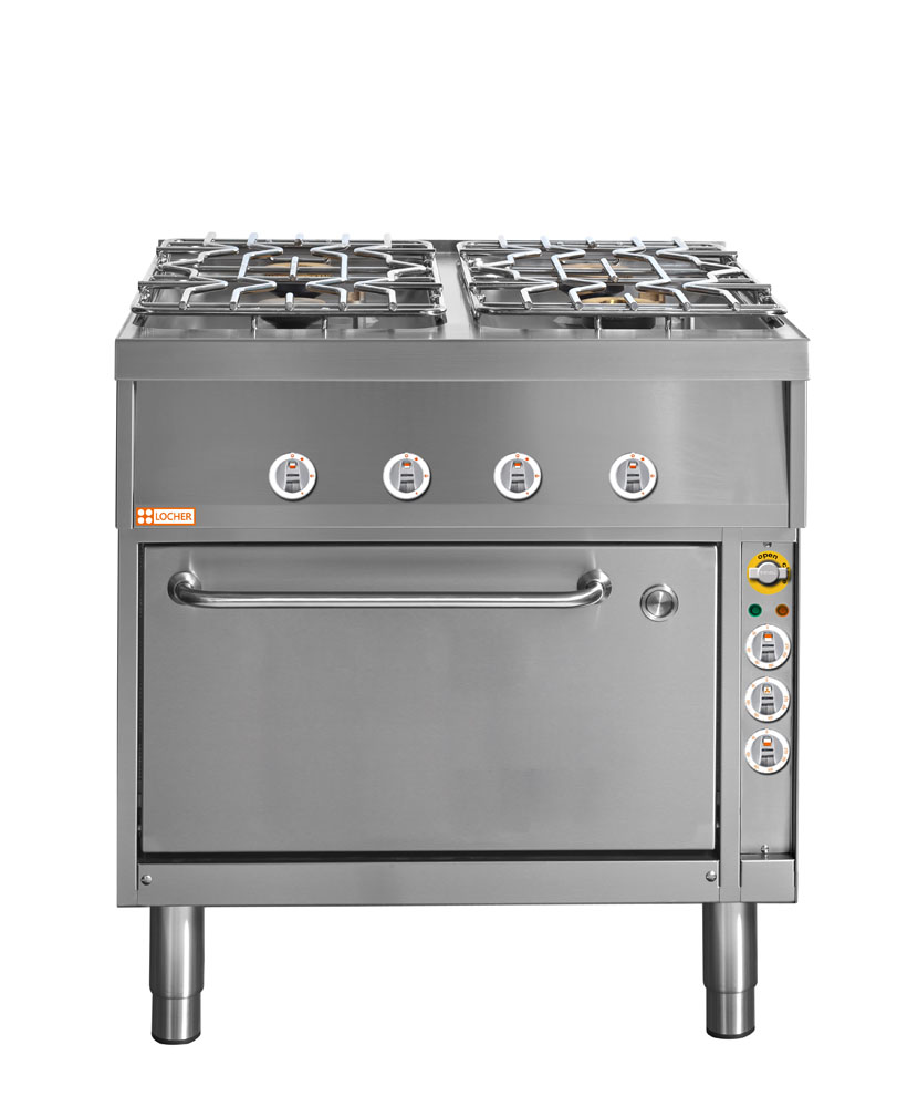 LOCHER 227105 Gasherd, 4 Kochstellen - und Elektro-Brat- und Backofen GN 1/1+ mit Umluft