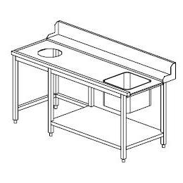 Edelstahl Premium-Eingangstisch links mit Abfallschacht & Bodenbord für die Gastronomie