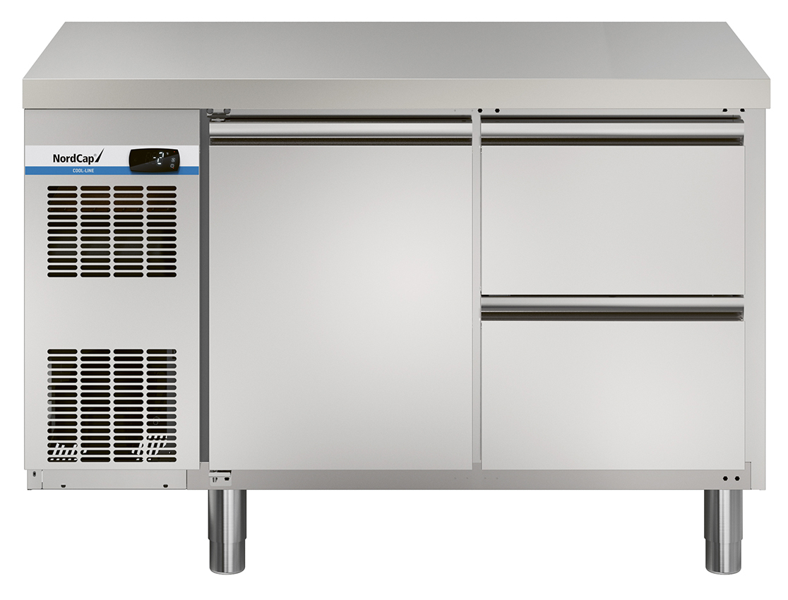 COOL by Nordcap Kühltisch KT-CT1241 1T-2Z, 1 Tür mit 2 Laden, Edelstahl, Umluft für die Gastronomie