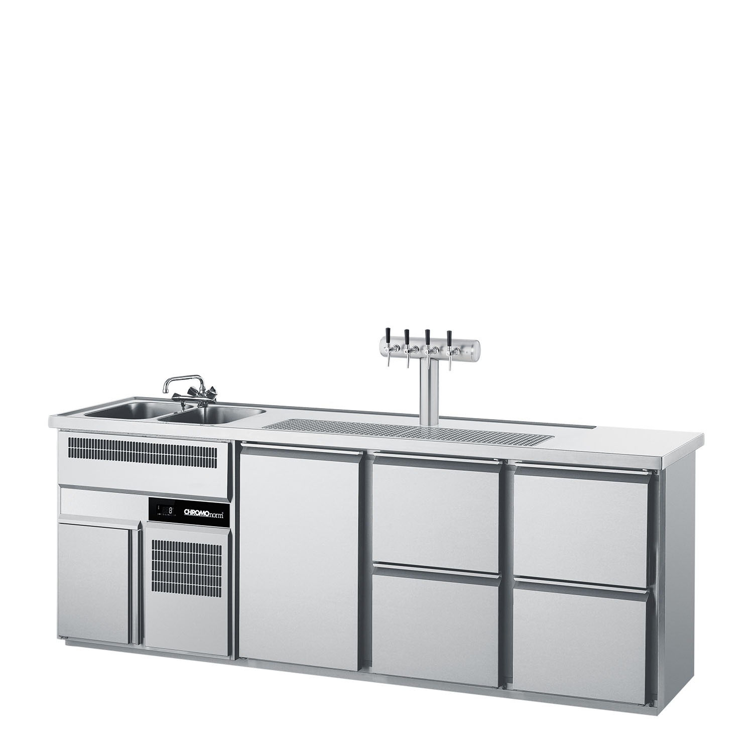 CHROMOnorm BIERTHEKEN 2 BECKEN LINKS - 1 TÜR - 4 ZÜGE 1/2