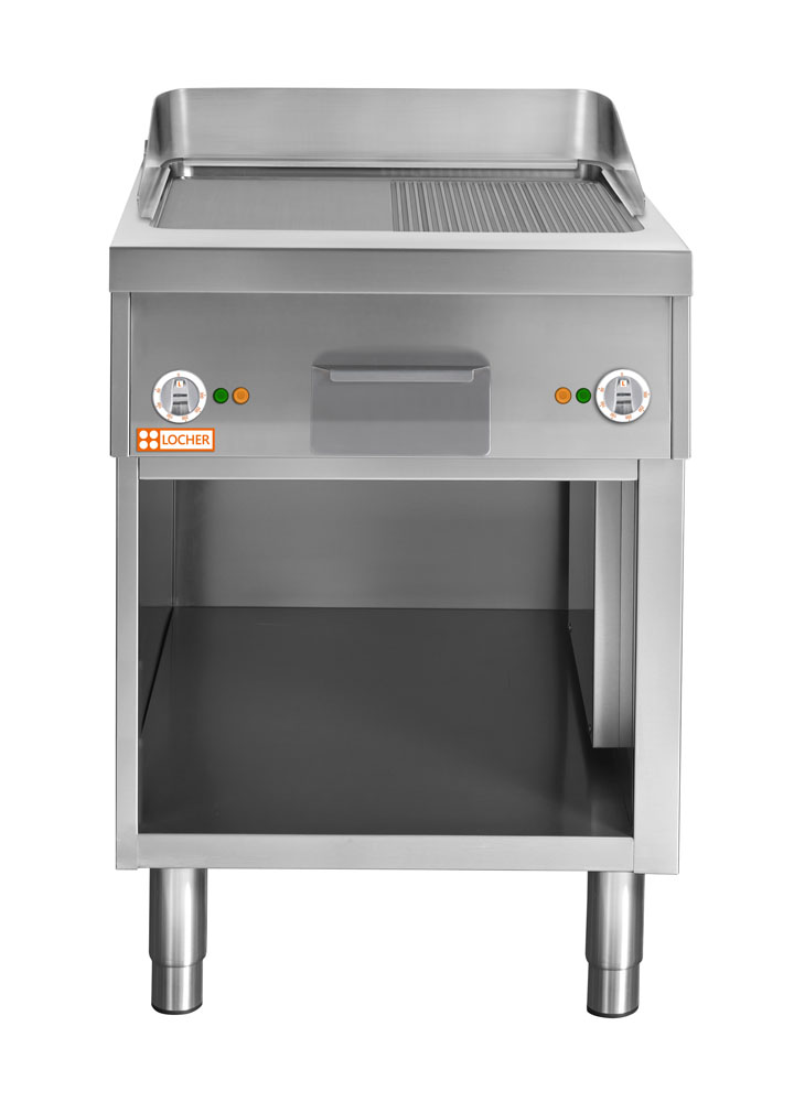 LOCHER 227450 Elektro-Bratplatte 600 - Bratfläche Stahl, 1/2 gerillt