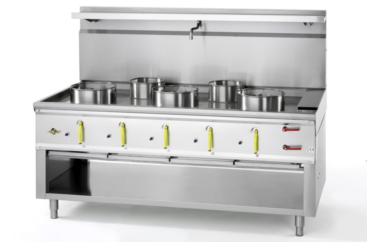 Power Wokherd / Chinaherde, Gas, 5 Brenner, 93 kW, Standgerät