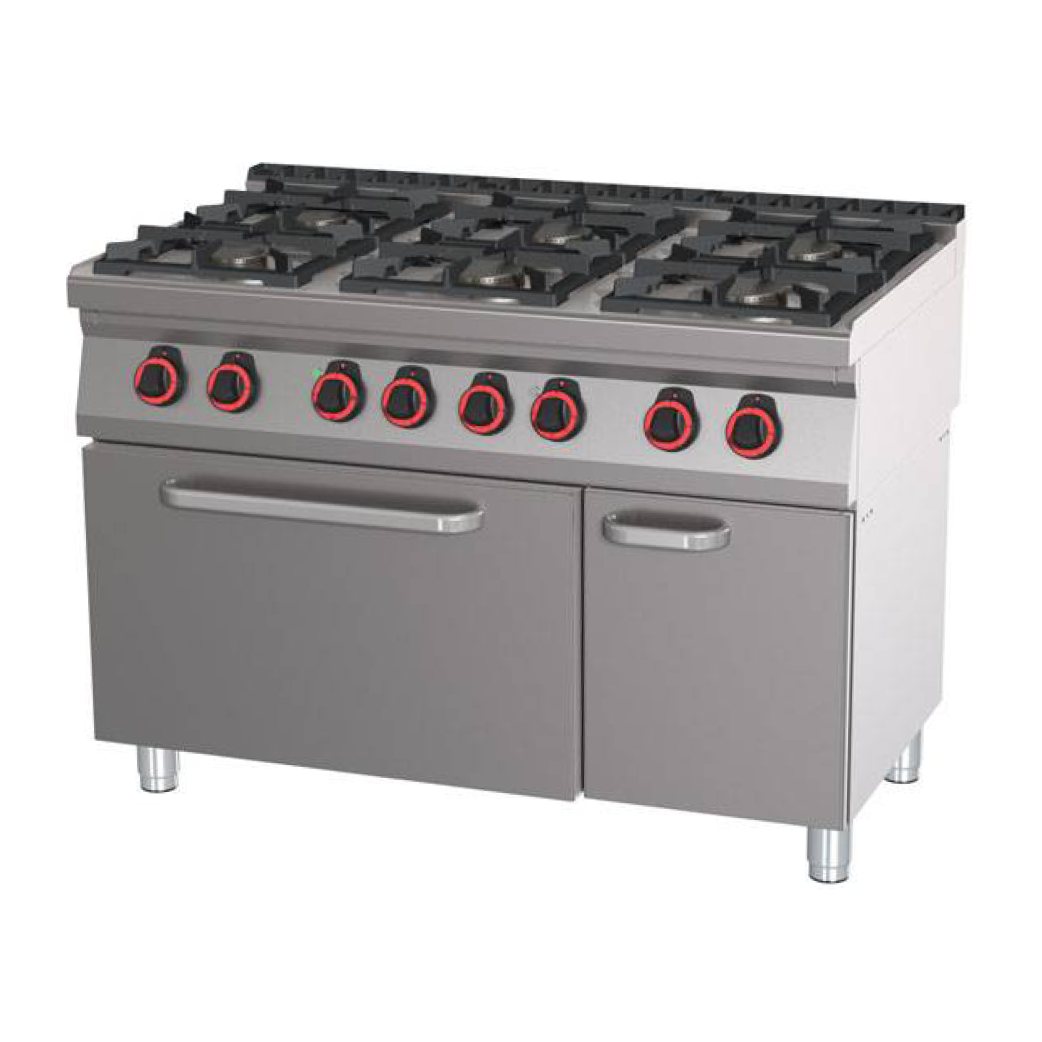 PROFIKOCHER 362017 Gasherd, 6 Kochstellen  - mit Elektro-Bratofen GN 2/1