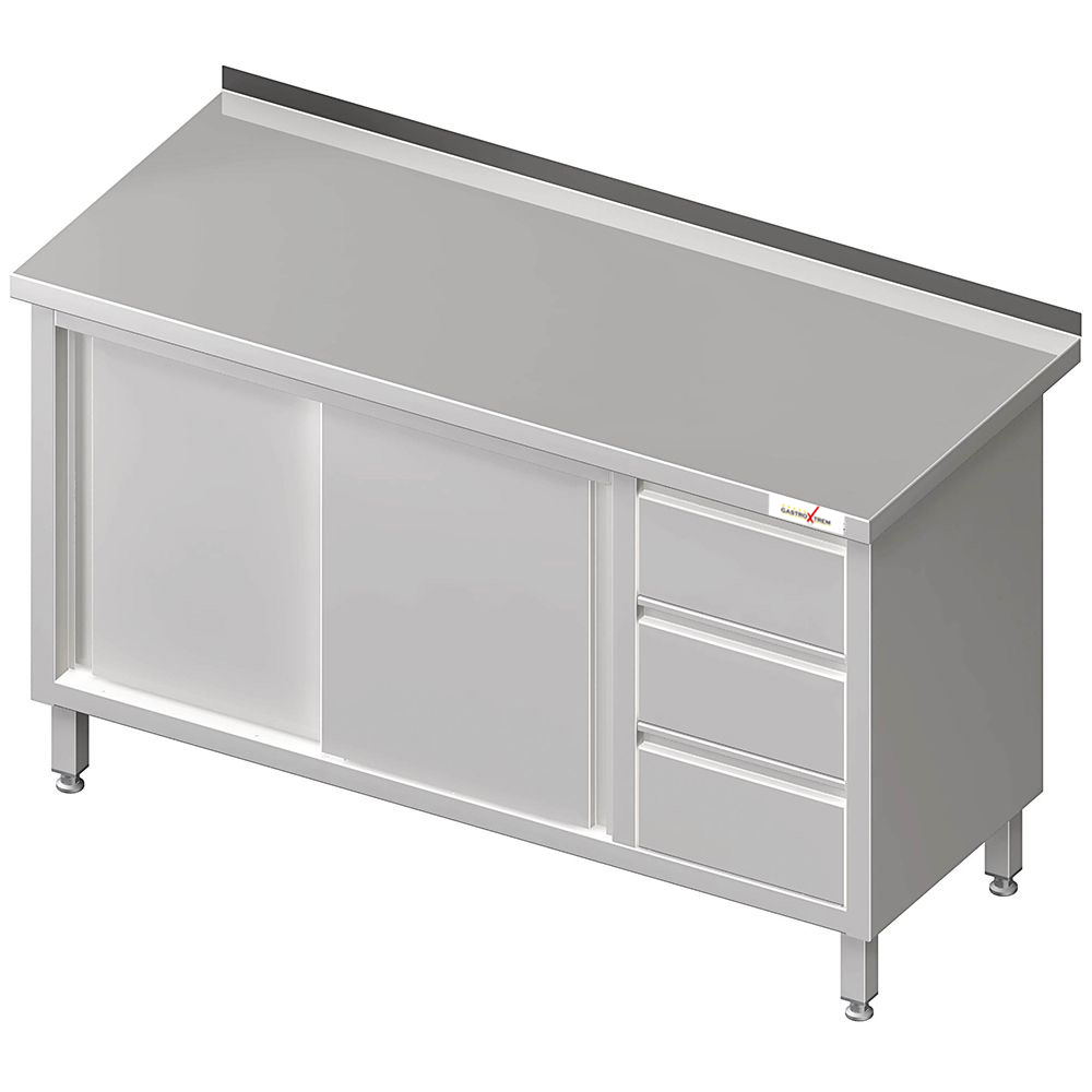 GASTROXTREM Edelstahl Arbeitsschrank mit Schiebetüren und 3er Schubladenblock - versch. Ausführungen