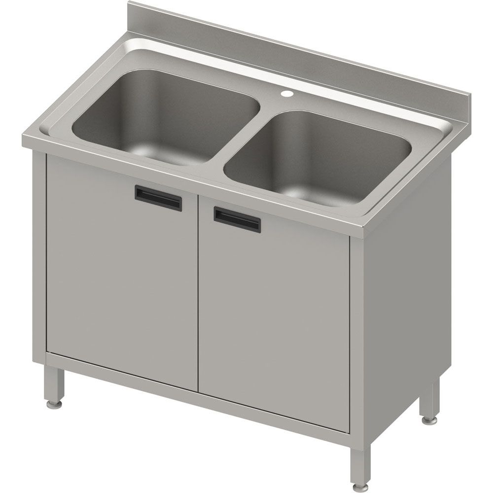 GASTROXTREM Edelstahl Spülschrank mit 2 Becken und Flügeltüren - versch. Ausführungen