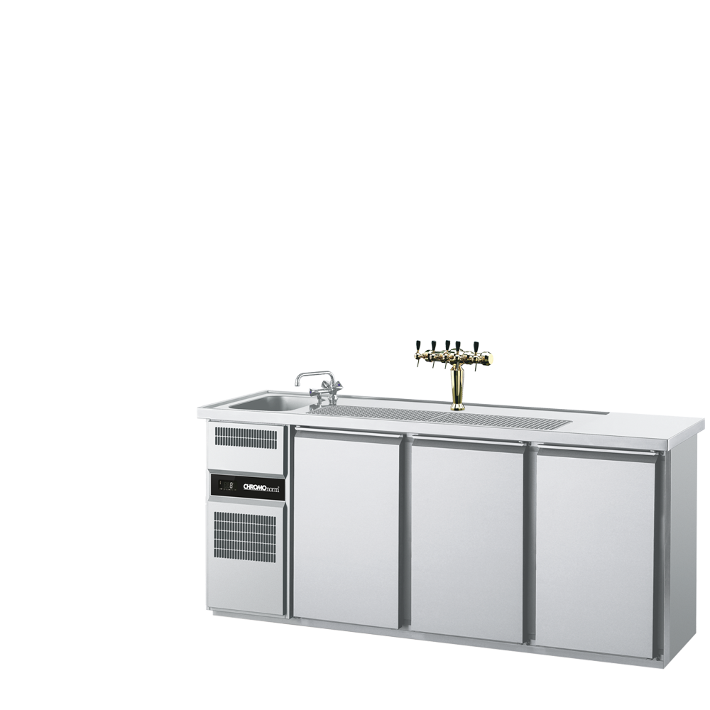 CHROMOnorm BIERTHEKE GN 1/1 - 1 BECKEN LINKS - 3 TÜREN - MIT ABDECKUNG - ZENTRALKÜHLUNG