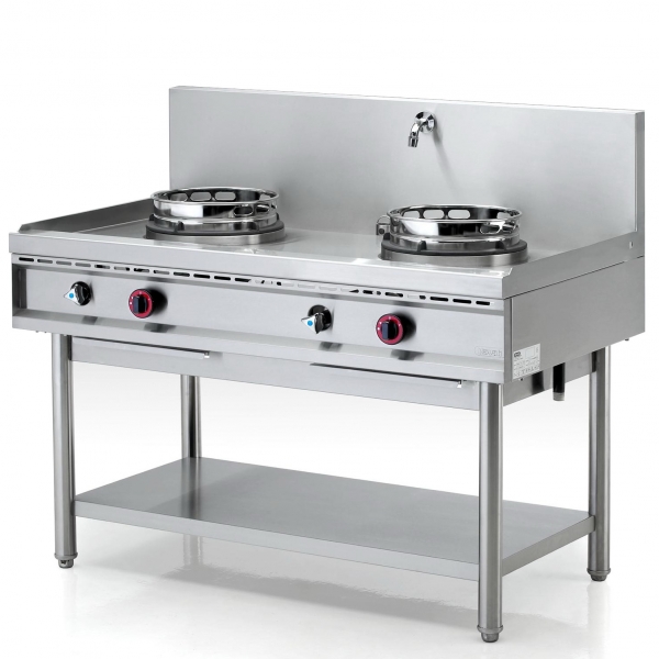 NAYATI Chinaherd / Wok-Gasherd, 2 x 13kW Brenner, 26 kW, mit Wasser-Überflutungssystem