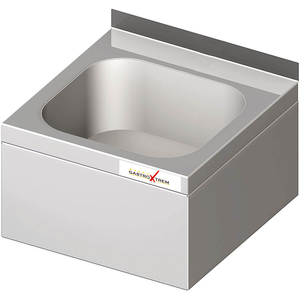 GASTROXTREM Edelstahl Handwaschbecken zur Wandmontage Tiefe 500mm mit Aufkantung