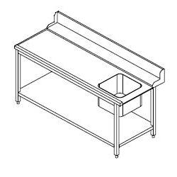 Edelstahl Premium-Eingangstisch links mit Bodenbord & Aufkantung für die Gastronomie