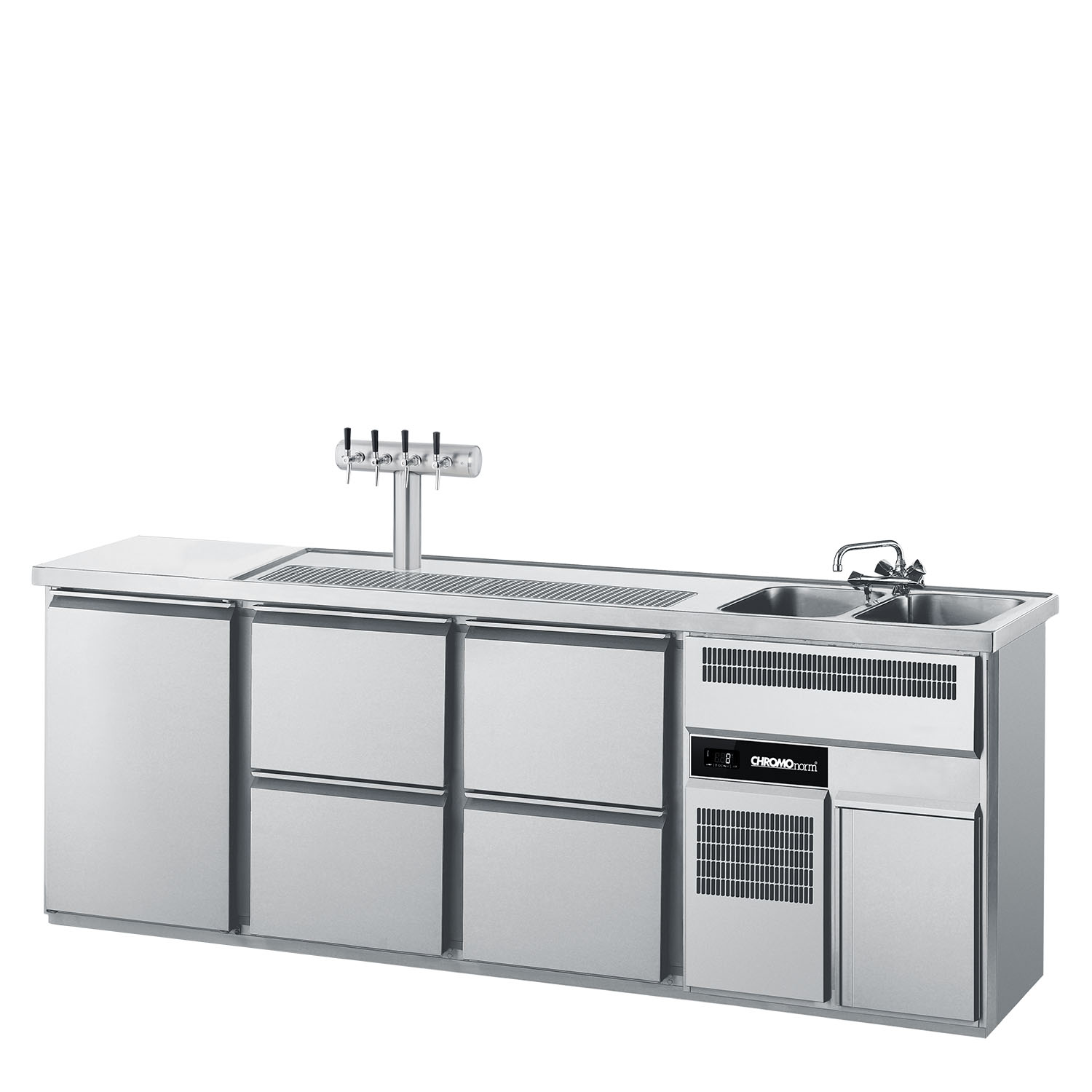 CHROMOnorm BIERTHEKE GN 1/1 - 2 BECKEN RECHTS - 1 TÜR - 4 ZÜGE 1/2