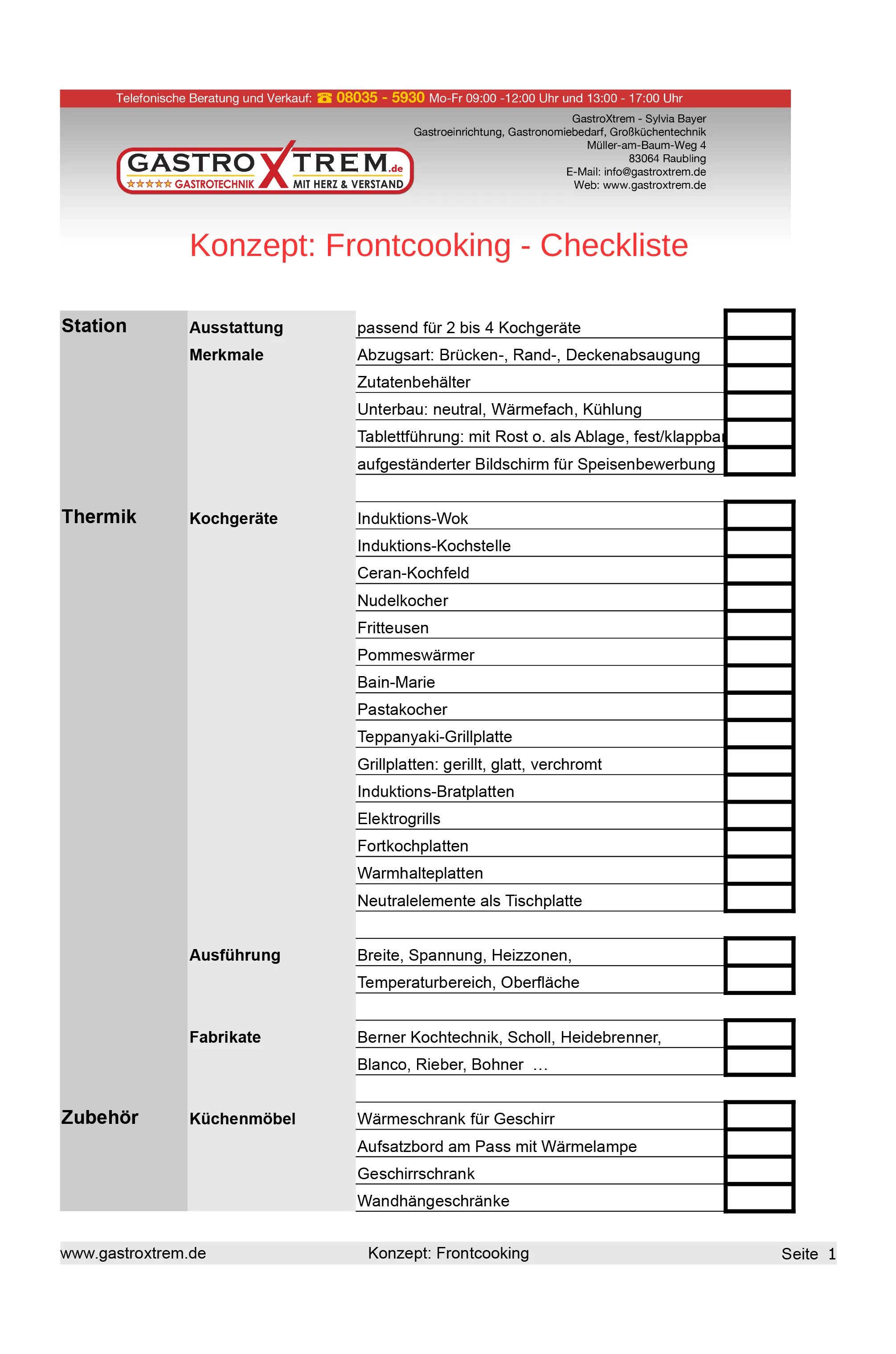 GastroXtrem Pizza & Pasta - Checkliste