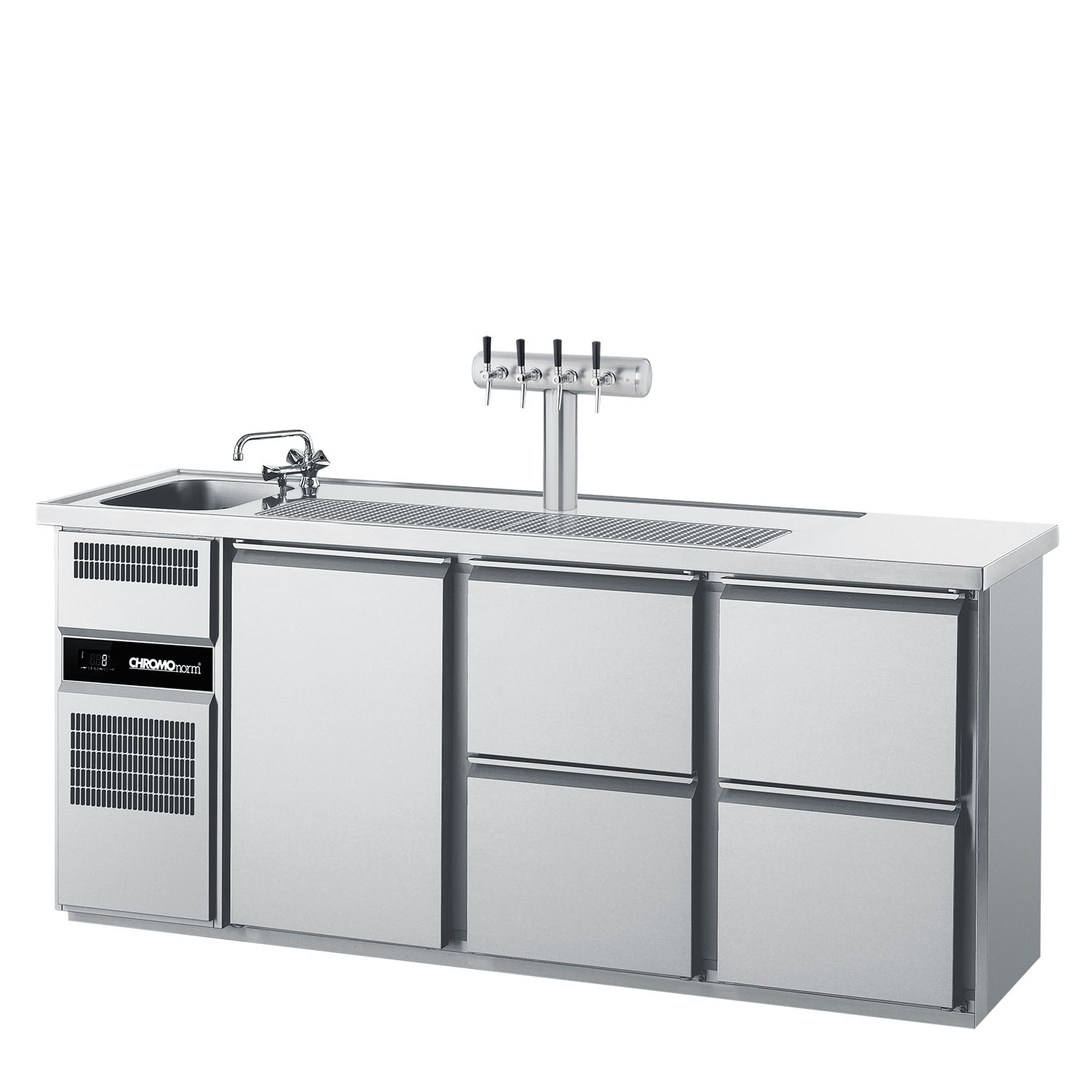 CHROMOnorm BIERTHEKE GN 1/1 - 1 BECKEN LINKS - 1 TÜR - 4 ZÜGE 1/2