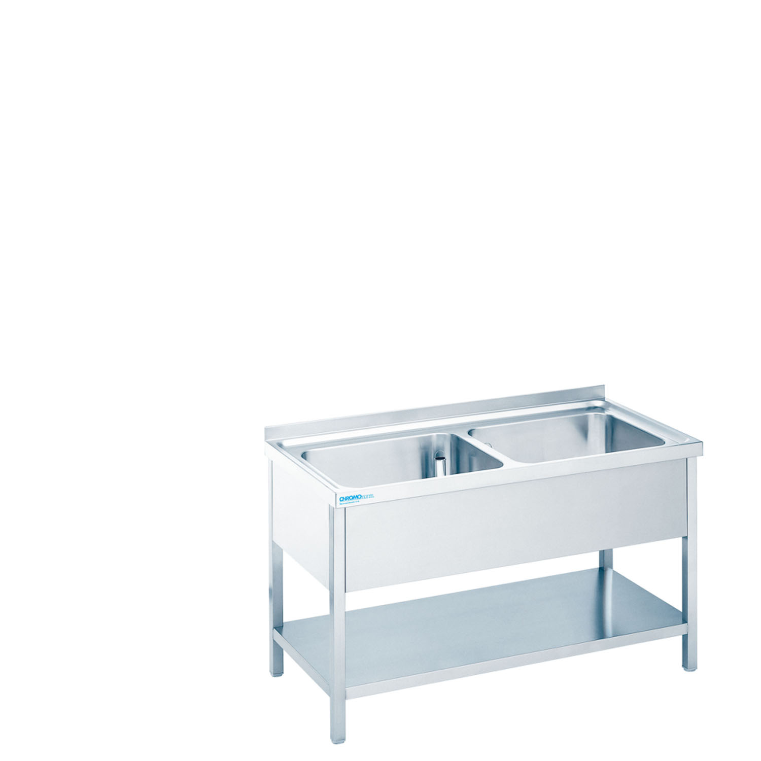 CHROMOnorm Edelstahl Spültisch mit 2 Becken - Tiefe 700 mm - mit Zwischenboden